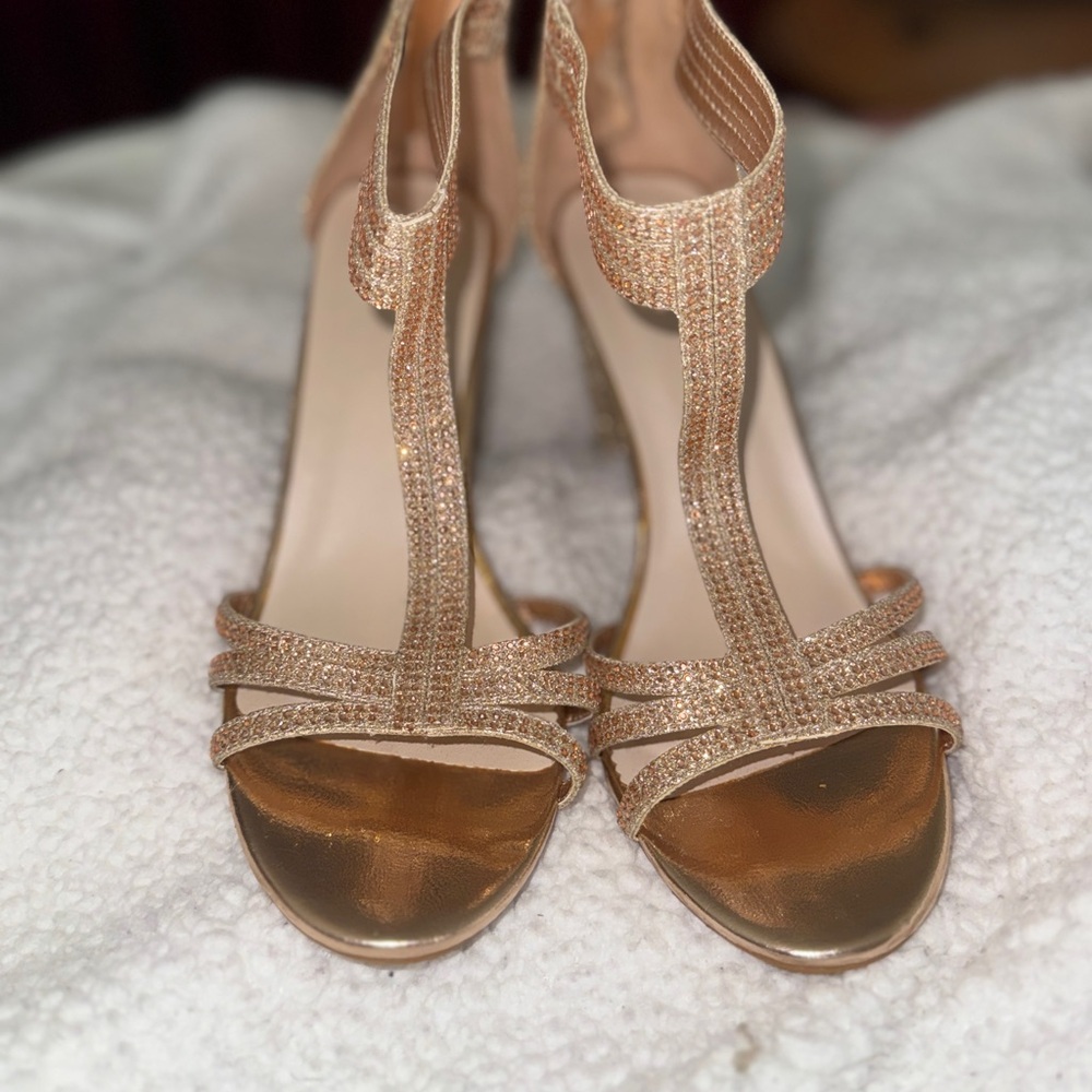 Elegant Gold Metallic Heels with Ankle Strap